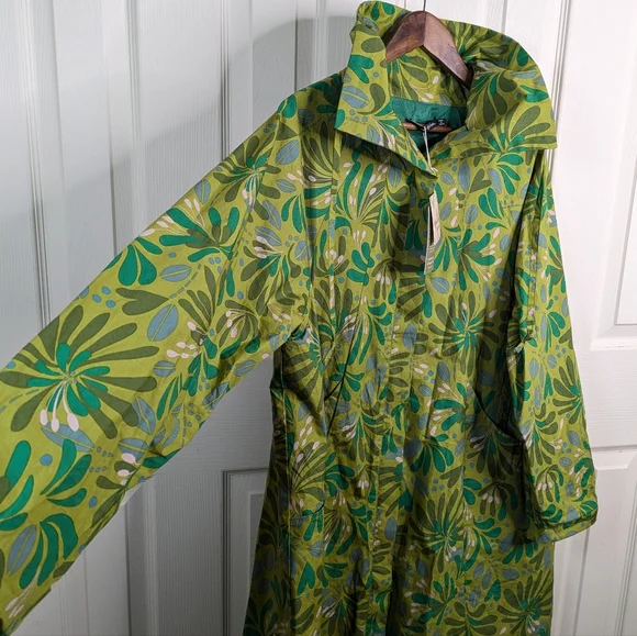 NEW Gudrun Sjoden Kaprifol Coat Jacket Large Leaf Print Funnel Neck Lagenlook - Picture 6 of 15